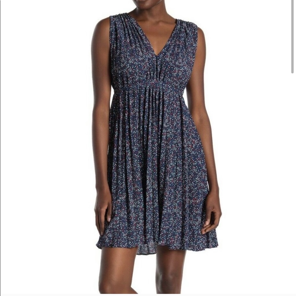 Max Studio Medium Blue Dotted Pleaded Dress New